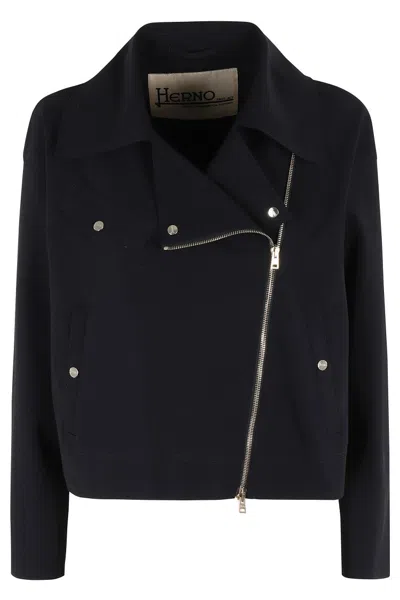 HERNO BIKER-STYLE BLACK JACKET