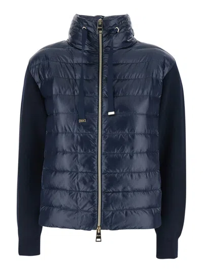 Herno Bimaterial Cotton-nylon Quilted Down Jacket In Blue
