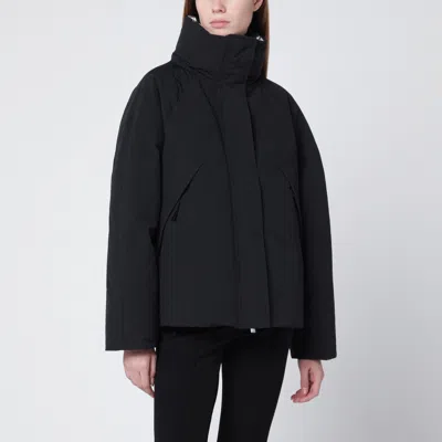 Herno Oversized Metallic Crinkle Jacket With High Collar In Black