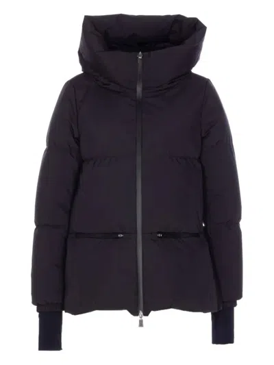 HERNO BLACK 2LAYERS HOODED SHORT JACKET