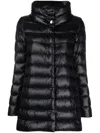 Herno Black High Collar Puffer Jacket With Horizontal Quilting In Black
