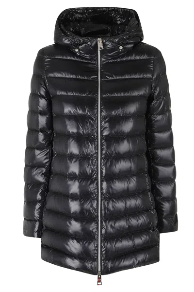 Herno Black A Shape Fixed Hood Double-slider Zip Polyamide Down Jacket