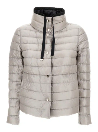 Herno Black And White Reversible Down Jacket With Funnel Neck In Polyamide In Multicolor
