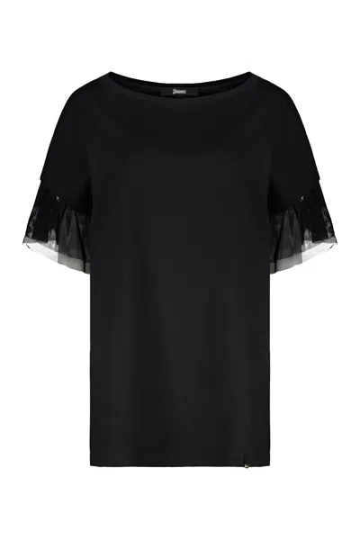 Herno Black Blouse With Short Sleeves