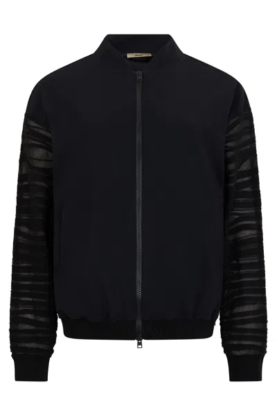 Herno Black Bomber With Knitted Sleeves