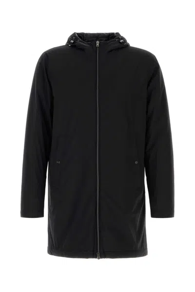 Herno Stretch Nylon Parka With Hood And Pockets In Black