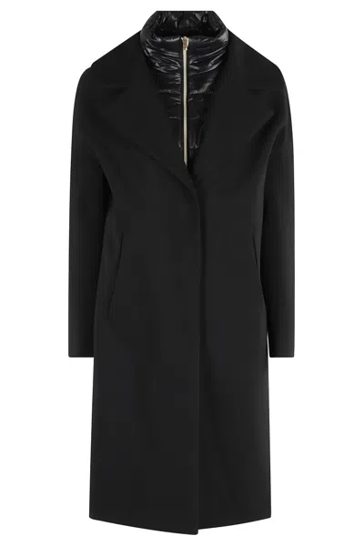Herno Black Coat With Bib Insert