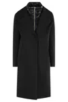 Herno Double-breasted Wool Coat Technical Bib In Black