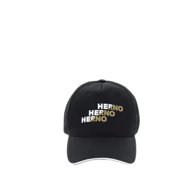 Herno Black Cotton Cap (baseball Hat)