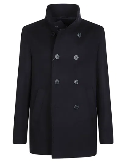 Herno Black Double-breasted Wool-blend Peacoat