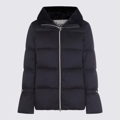 Herno Black Down Jacket In Blue
