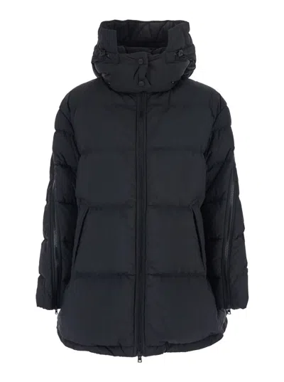 HERNO BLACK DOWN JACKET WITH REMOVABLE DRAWSTRING HOOD IN TECH FABRIC WOMAN