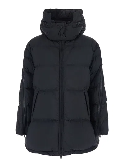 HERNO BLACK DOWN JACKET WITH REMOVABLE DRAWSTRING HOOD IN TECH FABRIC WOMAN