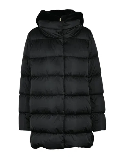 Herno Black Down Jacket With Removable Plush Collar