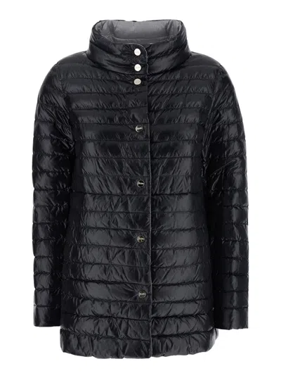 Herno Black Down Jacket With Snap Buttoned High Neck In Tech Fabric Woman In Multi