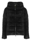 Herno Cropped Black Jacket With Plush Texture And High Collar In Black