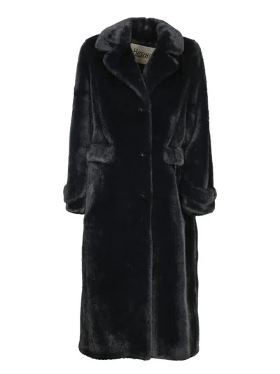Herno Long Faux Fur Coat Jackets And Coats Grey In Black