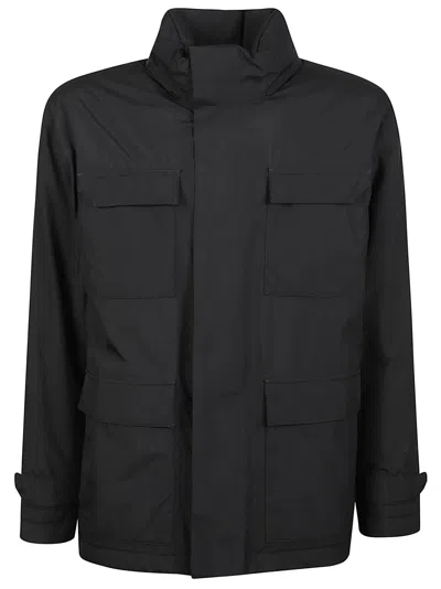 Herno Black Flap-pocket Concealed-fastening Field Jacket