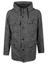 Herno Black Herringbone Pattern Coat With Structured Silhouette In White