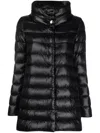 Herno Black High Collar Puffer Jacket With Horizontal Quilting In Black