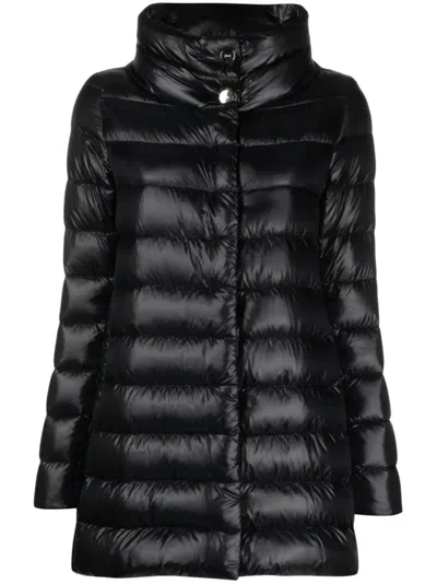 Herno Black High Collar Puffer Jacket With Horizontal Quilting