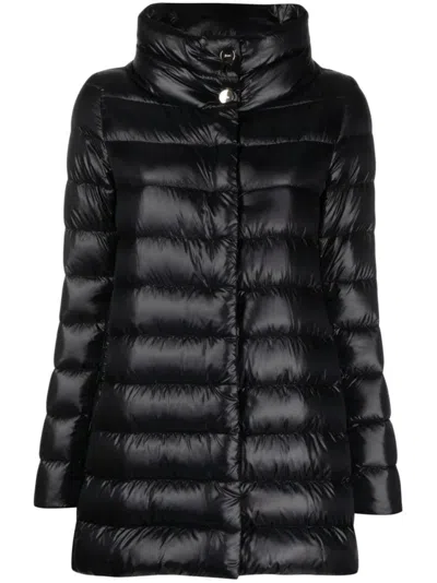 HERNO BLACK HIGH COLLAR PUFFER JACKET WITH HORIZONTAL QUILTING