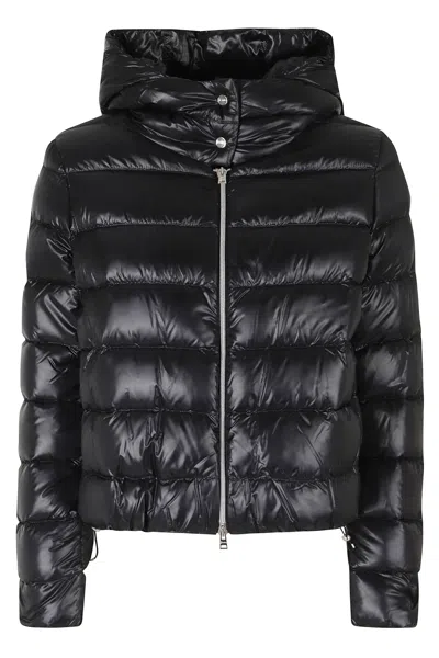 Herno Black High Neck Hooded Double-slider Zip Polyamide Down Jacket