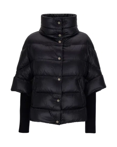 Herno Black High-collar Engraved Button Nylon Down Jacket