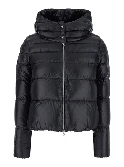 HERNO HERNO BLACK HOODED DOWN JACKET IN NYLON WOMAN