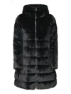 Herno Black Hooded Down Jacket With Zip Closure In Eco Fur Woman In Black