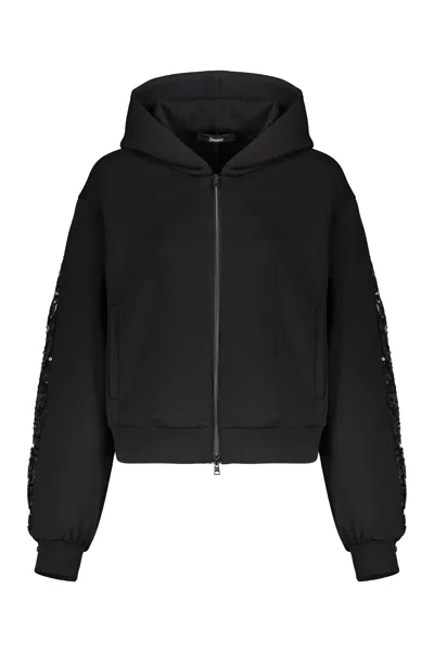 Herno Black Hoodie With Zipper In Blue
