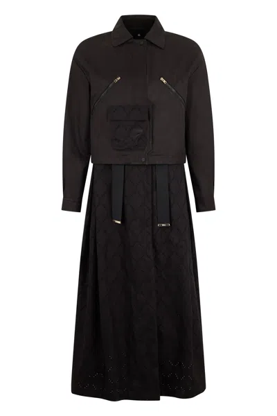 Herno Black Long Jacket With Collar And Pockets