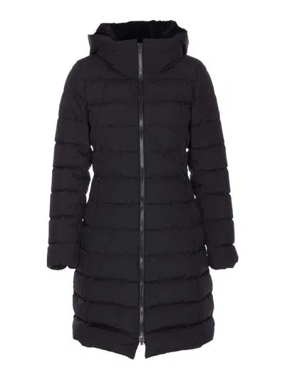 Herno Padded Hooded Long Down Jacket Zip Pockets In Black