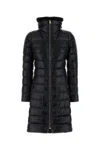 Herno Long Navy Puffer Jacket With Removable Ribbed Collar In Black