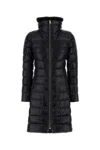 Herno Long Navy Puffer Jacket With Removable Ribbed Collar In Black