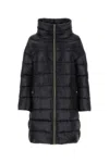Herno Matilde Hooded Long Length Shiny Finish Quilted Jacket In Black