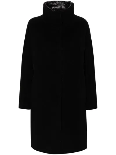 HERNO BLACK PADDED SINGLE-BREASTED COAT