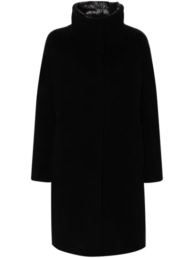 HERNO BLACK PADDED SINGLE-BREASTED COAT IN MIXED OF TECH MATERIALS WOMAN
