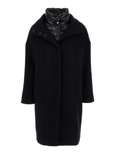 Herno Black Padded Single-breasted Coat In Mixed Of Tech Materials Woman In Multicolor