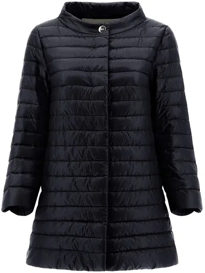 Herno Black Piumino Lightweight Quilted Flared Jacket In Blue