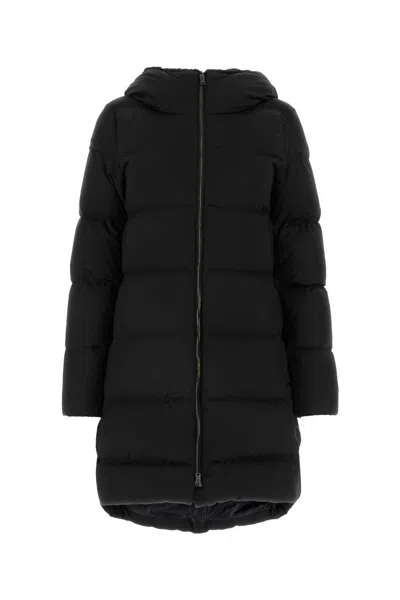 Herno Black Down Jacket With Fixed Hood And Quilted Design In Tech Fabric Woman