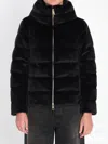 Herno Cropped Black Jacket With Plush Texture And High Collar In Black