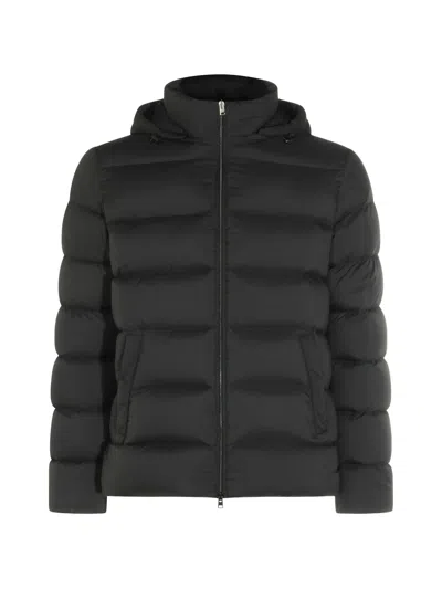 Herno Black Puffer Jacket With Horizontal Quilted Padding And Detachable Hood