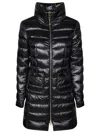 Herno Black Puffer Jacket With Horizontal Quilting And High Collar In Animal Print