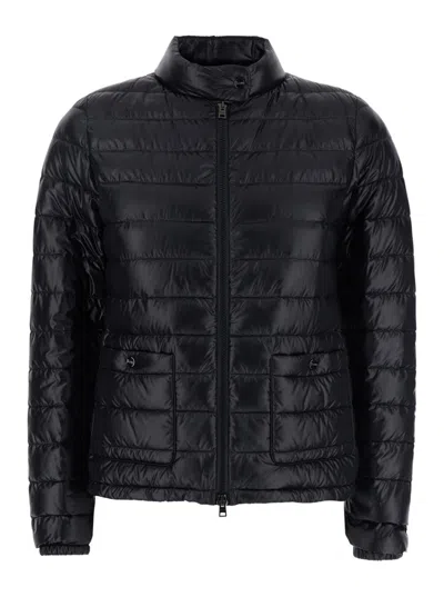Herno Women Black Quilted Down Jacket With Raised Collar And Front Pockets In Tech Fabric Woman
