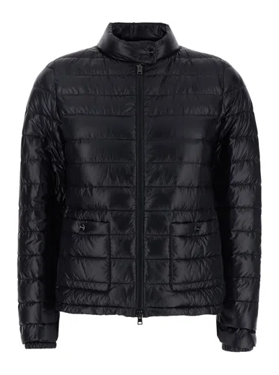 HERNO BLACK QUILTED DOWN JACKET WITH RAISED COLLAR AND FRONT POCKETS IN TECH FABRIC WOMAN