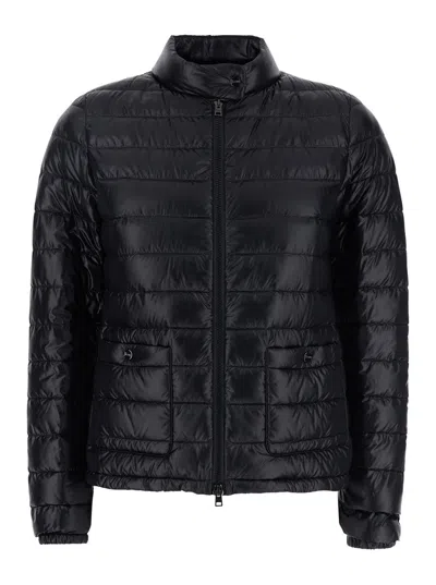 Herno Black Quilted Down Jacket With Raised Collar And Front Pockets In Tech Fabric Woman