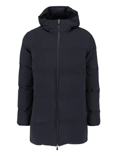 Herno Black Quilted Hooded Zip Jacket In Blue