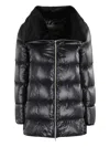 Herno A Shape Ultralight Down Jacket With Eco Fur Collar In Black