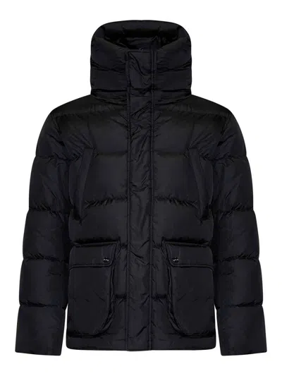 HERNO BLACK QUILTED NYLON HOODED DOWN JACKET